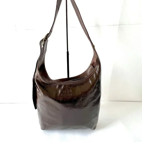 Coach Brown Patent Leather Crinkle Texture Hobo & Crossbody Bag, C0873-12387 EUC - Picture 10 of 16